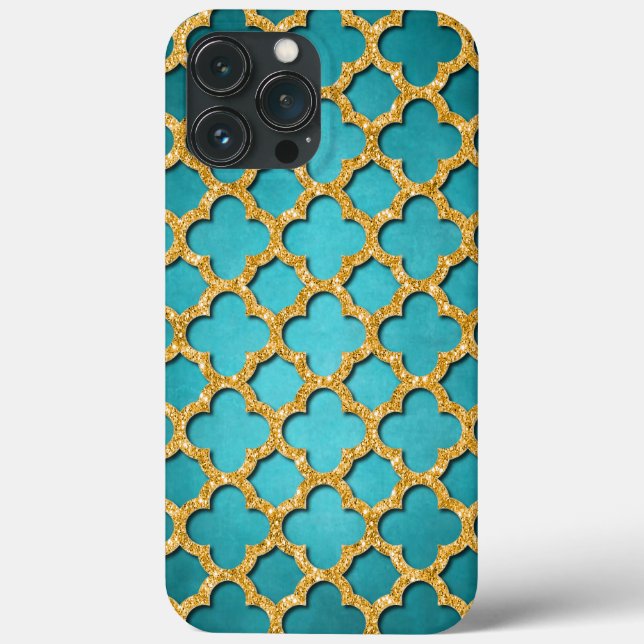Coques Case-Mate iPhone Tendance Turquoise Faux Shiny Gold Parties scintil (Verso)