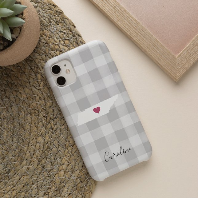 Coques Case-Mate iPhone Tennessee State Silhouette Rustique Gris Plaid (Créateur téléchargé)
