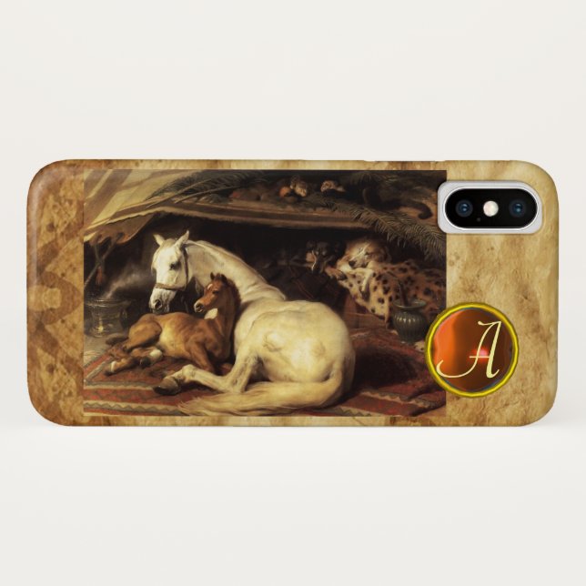 Coques Case-Mate iPhone TENTE ARABE AVEC HORSE Orange Agate Gem Monogram (Dos (Horizontal))