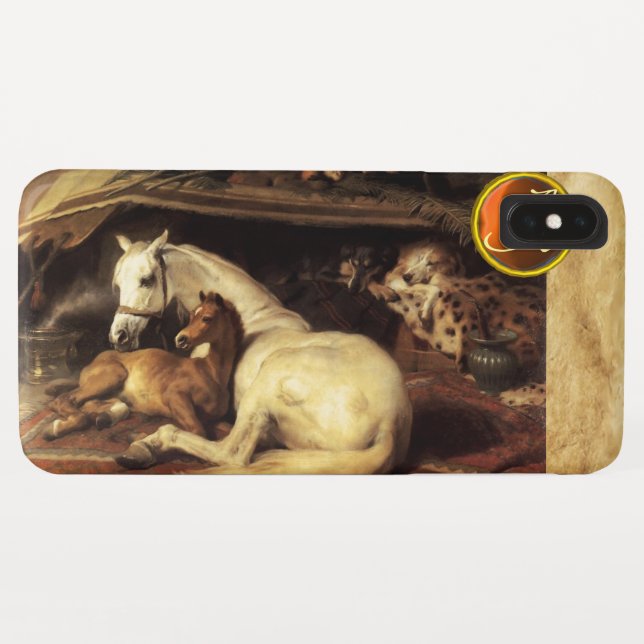 Coques Case-Mate iPhone TENTE ARABE AVEC HORSE Orange Agate Gem Monogram (Dos (Horizontal))