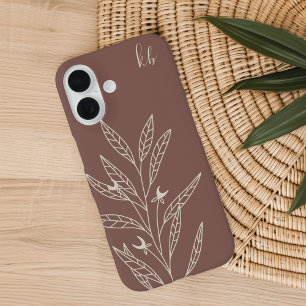 Coque Pour iPhone 16 Terracotta foncée   Monogramme botanique mystique