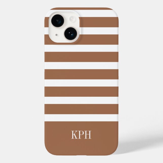 Coques Case-Mate iPhone Terracotta moderne et bande blanche avec Monogramm (Verso)