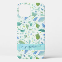 Terrazzo Beach Blue Sea Glass Motif Aqua Green