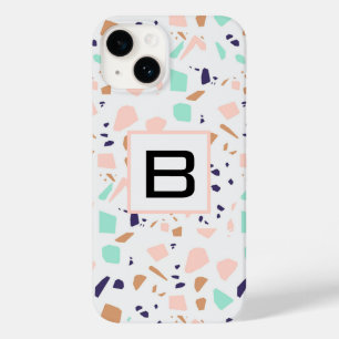 Coque Case-Mate iPhone Terrazzo blanc rousse menthe monogramme initial