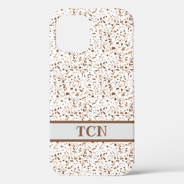 Coques Case-Mate iPhone Terrazzo personnalisé marron, beige et blanc (Verso)