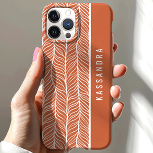 Coque Case-Mate iPhone Terre cuite et nom personnalisé en chevron blanc