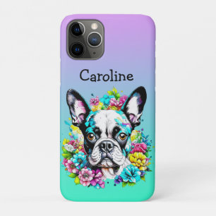 Case-Mate iPhone Case Terrier de Boston entouré de fleurs personnalisées