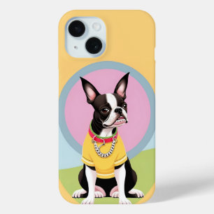 Coque Case-Mate iPhone Térrier de Boston stylisé portant une chemise jaun