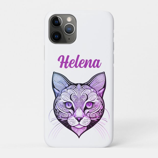 Coques Case-Mate iPhone Tête de chat Couleur bleu-lila (Dos)