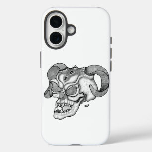 Coques iPhone 16 Tête de diable crâne noir et blanc