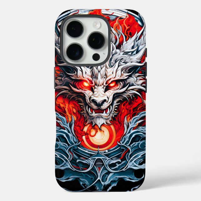Coques Case-Mate iPhone Tête de dragon mythique de la flamme rouge (Verso)