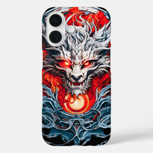 Coque Pour iPhone 16 Tête de dragon mythique de la flamme rouge