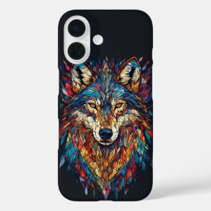Coque Pour iPhone 16 Tête de loup en vitrail coloré