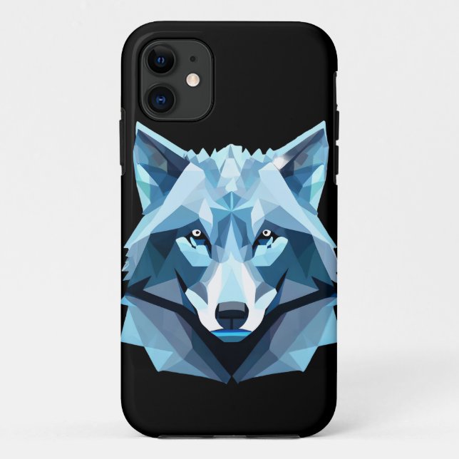 Coques Case-Mate iPhone Tête de loup géométrique bleue (Dos)