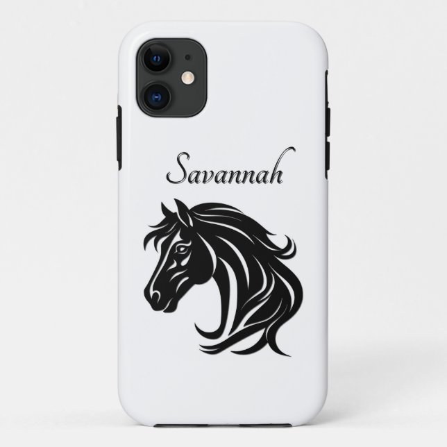 Coques Case-Mate iPhone Tête de magnifique cheval noir avec nom (Dos)