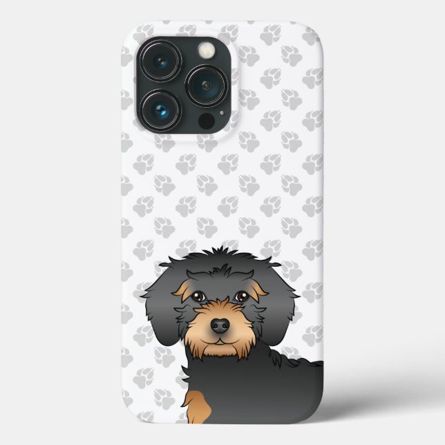 Coques Case-Mate iPhone Tête de mini Goldendoodle noir et feu dessin animé (Verso)