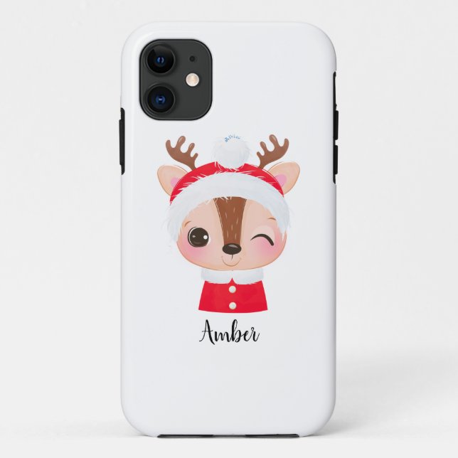 Coques Case-Mate iPhone Tête de renne de Père Noël Noël mignonne (Dos)