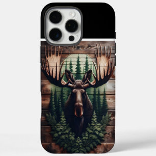 Coque iPhone 16 Pro Max Tête d'orignal sur bois