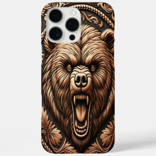 Coque iPhone 16 Pro Max Tête d'ours en cuir