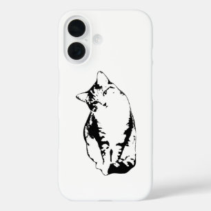 Coque Pour iPhone 16 Tête Tilt Tabby Chat Téléphone monochrome