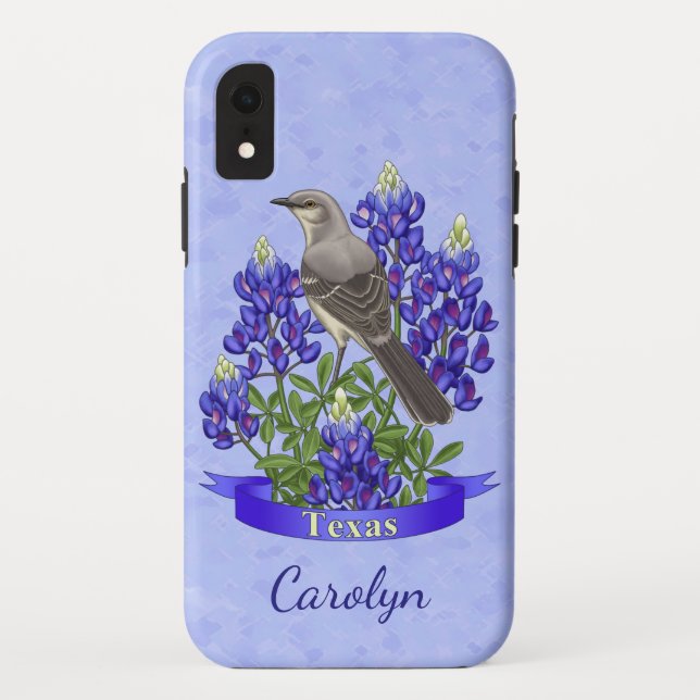 Coques Case-Mate iPhone Texas State Mockingbird & Bluebonnet Flower (Dos)