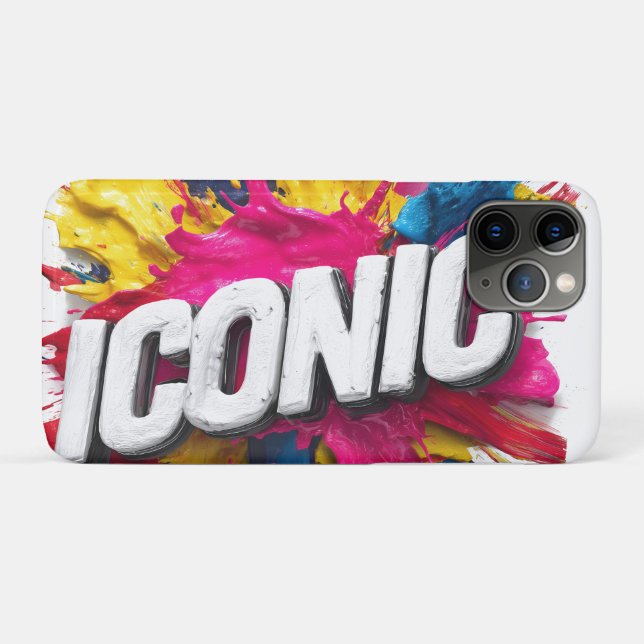 Coques Case-Mate iPhone Texte blanc "ICONIC" gras avec éclaboussure de pei (Dos (Horizontal))