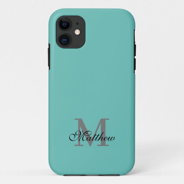 Coques Case-Mate iPhone Texte initial et nom personnalisé turquoise (Dos)