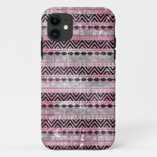 Coque iPhone 11 Texture 311 aztèque noire grise rose