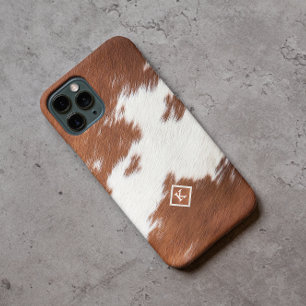 Coque Case-Mate iPhone Texture Brown et blanche de la vache Monogramme