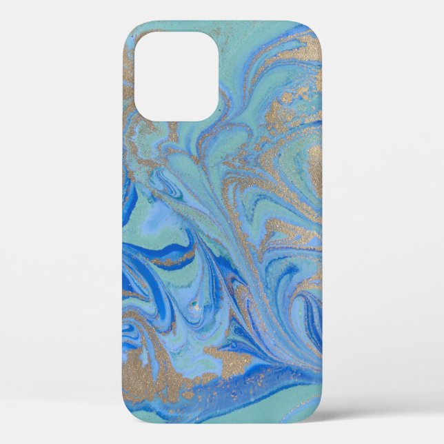 Coques Case-Mate iPhone Texture d'aquarelle liquide en or bleu (Verso)