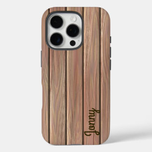 Coque iPhone 16 Pro Texture de bois rustique personnalisée