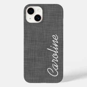 Coques Pour iPhone Texture de lin gris charbon Monogramme personnalis