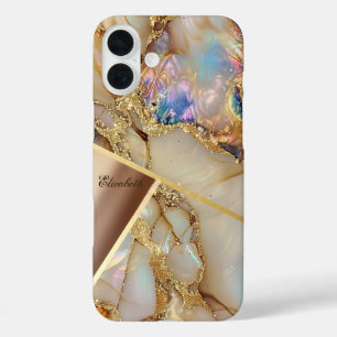 Coque Pour iPhone 16 Plus Texture de marbre coloré, géométrique pailleté or