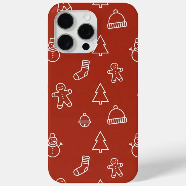 Coques Case-Mate iPhone Texture de Noël rouge avec éléments de fête (Verso)