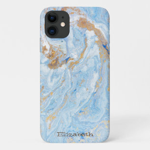 Case-Mate iPhone Case Texture de pierre de marbre bleu pailleté or