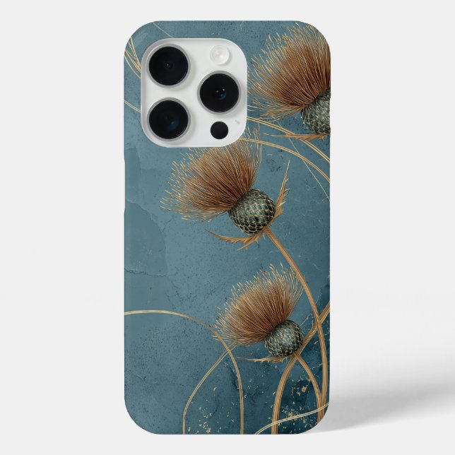 Coques Case-Mate iPhone Texture Élégance Bleu Sarcelle Chardon Doré (Verso)