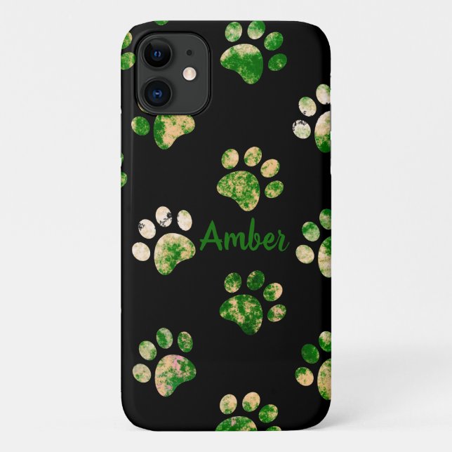 Coques Case-Mate iPhone Texture Empreinte de Patte Noir Vert Personnalisé (Dos)