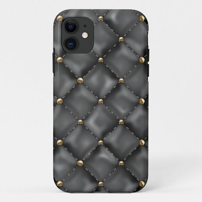 Coques Case-Mate iPhone Texture en cuir brillant avec perles d'or (Dos)