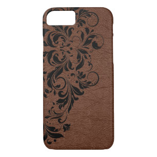 Coque iPhone 7 Texture en cuir Brown et dentelle noire