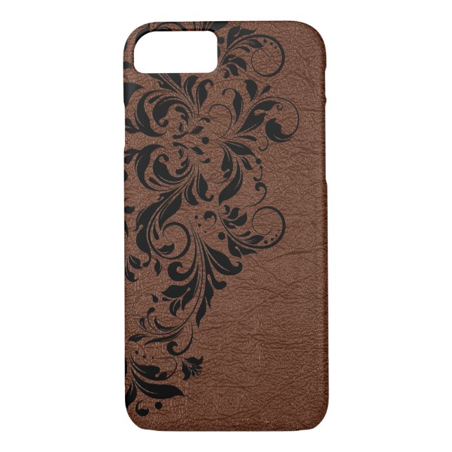 Coques Case-Mate iPhone Texture en cuir Brown et dentelle noire (Dos)