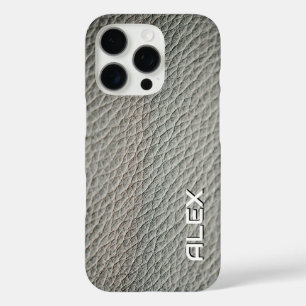 Coque iPhone 16 Pro Texture en cuir gris moyen - Patte neutre réaliste