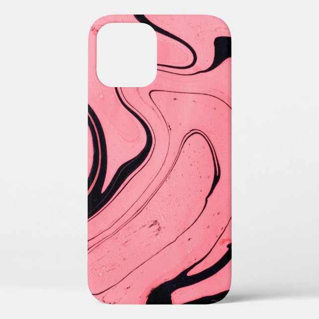 Coques Case-Mate iPhone Texture en marbre rose et noir. Peint à la main (Verso)