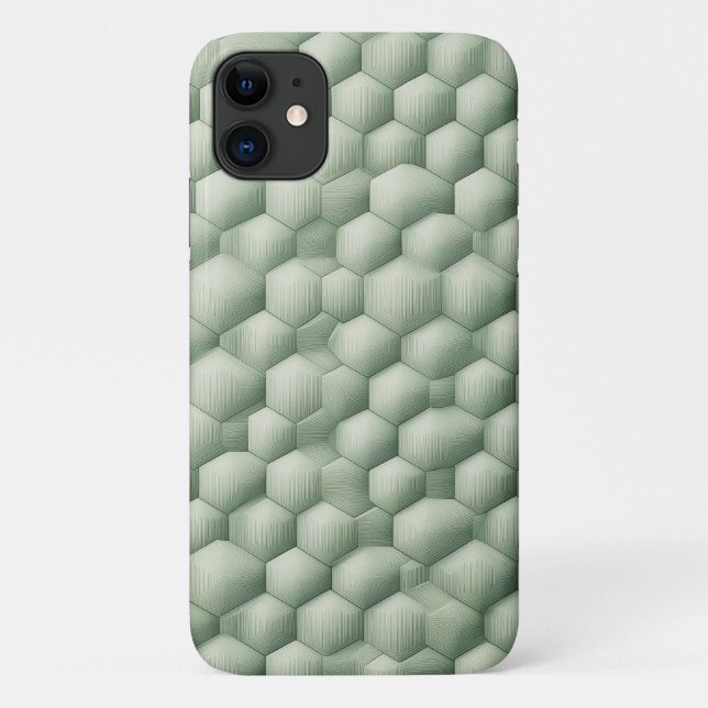Coques Case-Mate iPhone Texture géométrique hexagonale 3D moderne - Sauge  (Dos)