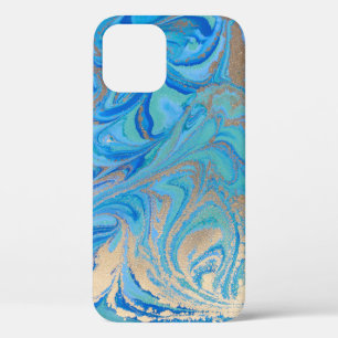Case-Mate iPhone Case Texture liquide bleue et dorée