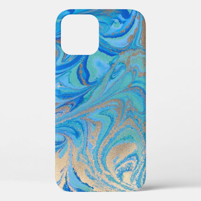 Coques Case-Mate iPhone Texture liquide bleue et dorée (Verso)