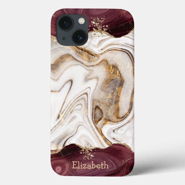Coques Case-Mate iPhone Texture Marbre Burgundy Or Brun Blanc Froid (Verso)
