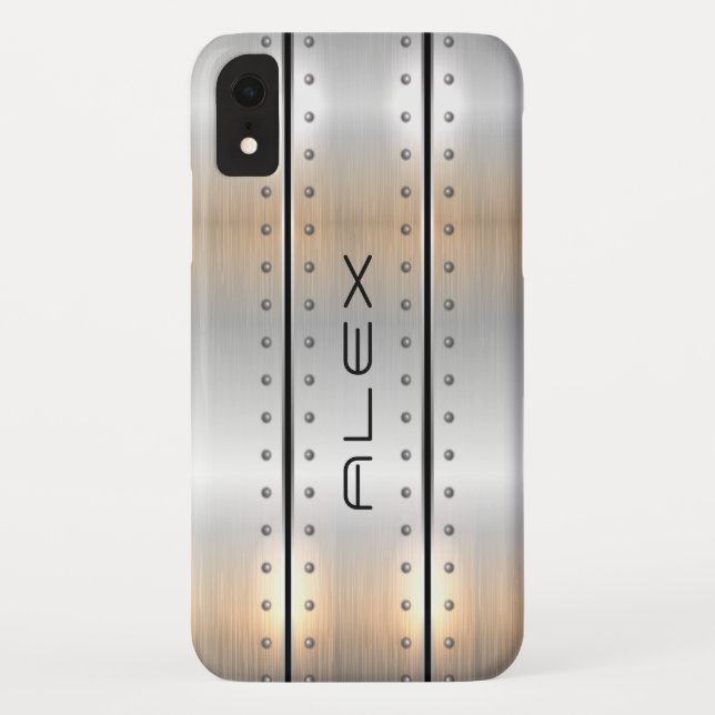 Coques Case-Mate iPhone Texture métallique argentée géométrique masculine (Dos)