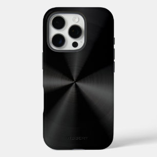 Coque iPhone 16 Pro Texture métallique noire aspect acier inoxydable