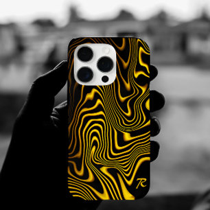 Coque iPhone 16 Pro Texture personnalisée noir jaune or tourbillons
