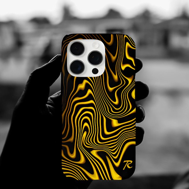 Coques Case-Mate iPhone Texture personnalisée noir jaune or tourbillons (Créateur téléchargé)